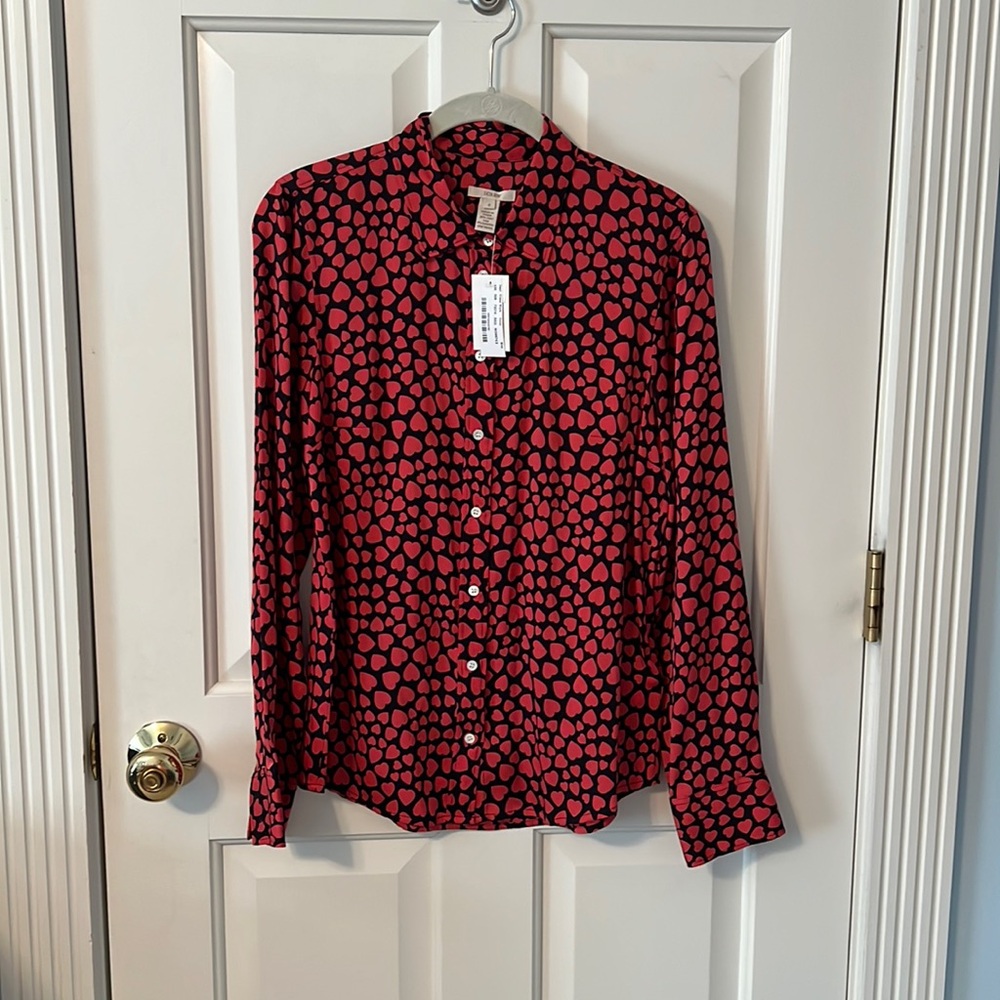 J.Crew NWT Silk Heart Blouse, Size 2